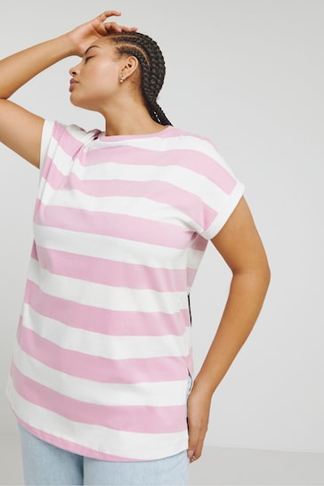 Simply Be Pink Stripe Longline Boyfriend T-Shirt