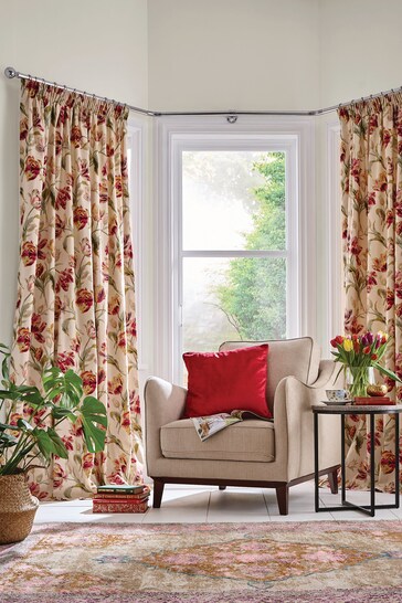 Laura Ashley Cranberry Red Gosford Lined Lined Pencil Pleat Curtains