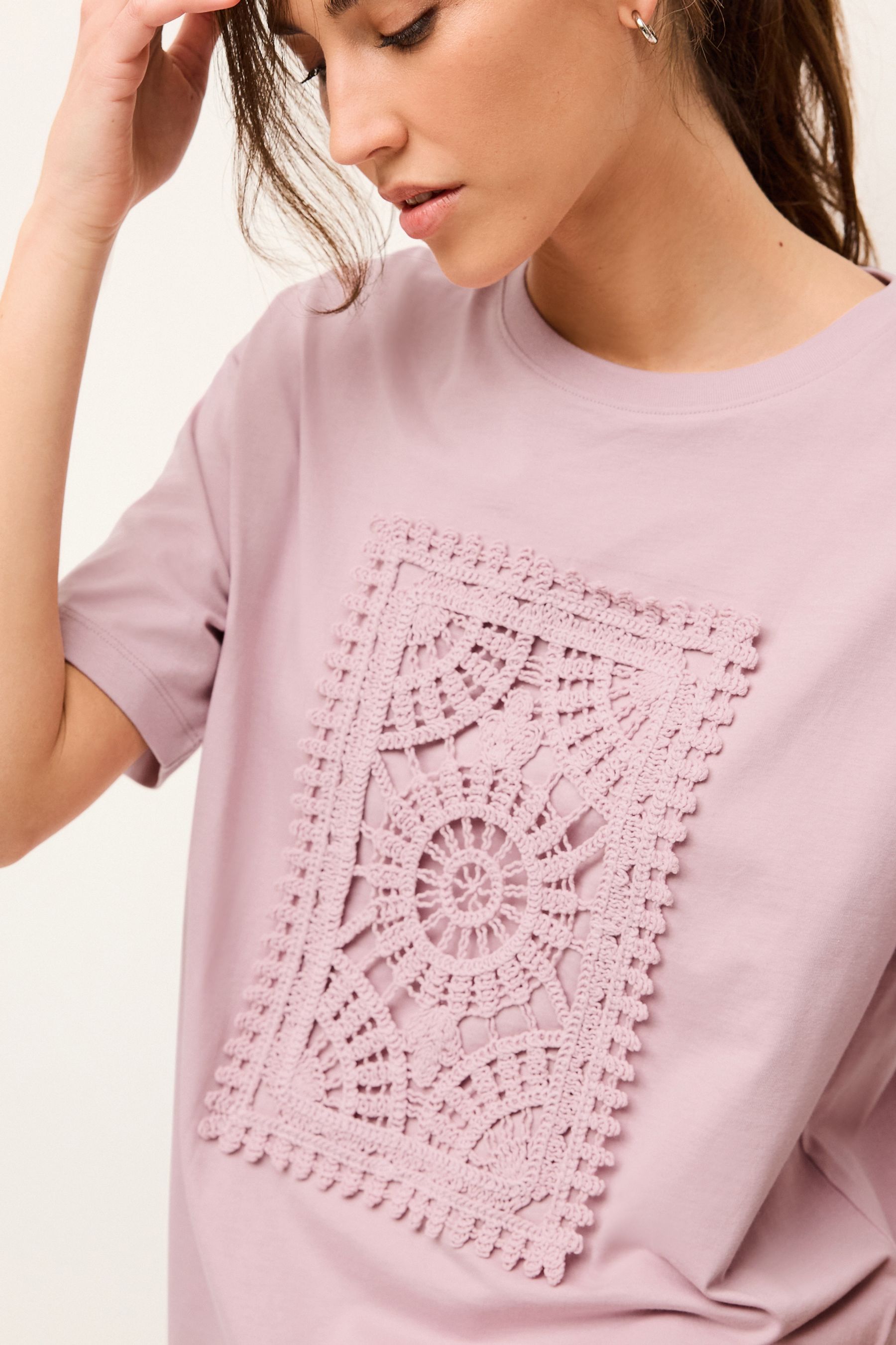 Buy Pink Placement Crochet T Shirt from the Next UK online shop