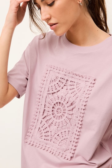 Pink Placement Crochet T-Shirt