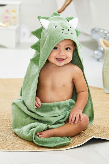 JoJo Maman Bébé Green Dino Character Hooded Towel