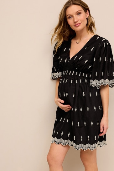 Black Maternity Broderie Dress