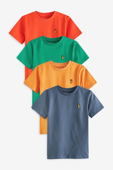 Multi Brights Short Sleeve Stag Embroidered T-Shirts 4 Pack (3-16yrs)