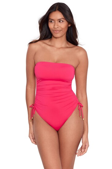 Lauren Ralph Lauren Pink Beach Club Solids Ruched Strapless Swimsuit
