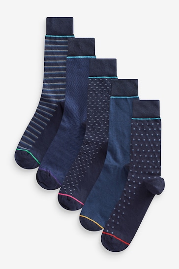 Navy Pattern Smart Socks 5 Pack
