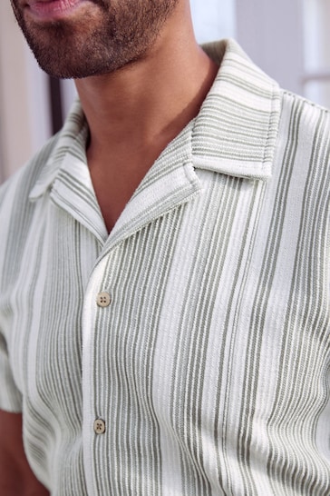Green/White Textured Jersey Short Sleeve Shirt