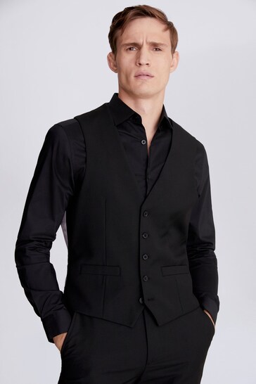 MOSS Regular Fit Black Stretch Suit Waistcoat