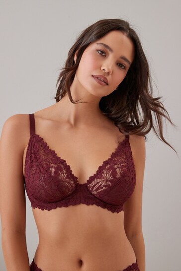 Plum Purple DD+ Non Pad Plunge Comfort Lace Bra