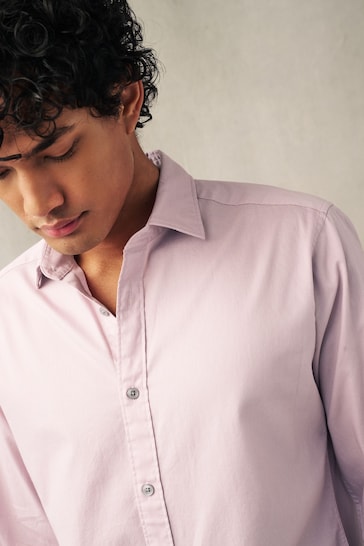 Light Pink Regular Fit Washed Textured Cotton Shirt