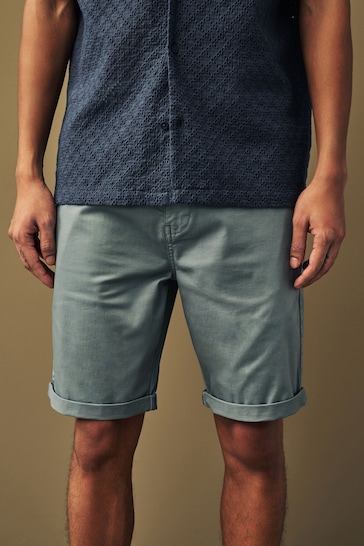 Blue Slim Fit Premium Laundered Stretch Chino Shorts