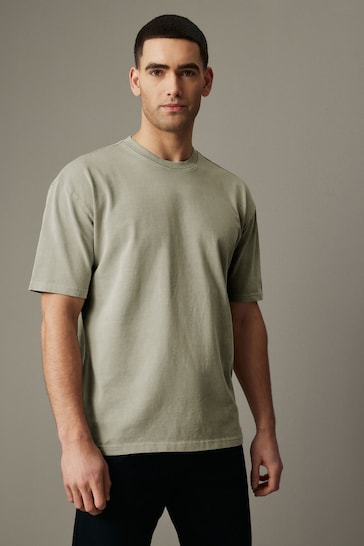 Sage Green Garment Dye Relaxed Fit Heavyweight T-Shirt