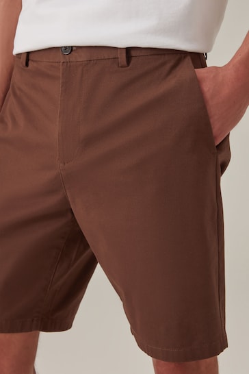 Brown Straight Fit Stretch Chinos Shorts