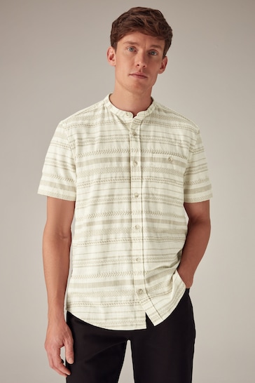White Textured Stripe Short Sleeve Shirt