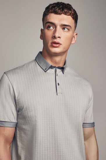 Grey Smart Collar Polo Shirt