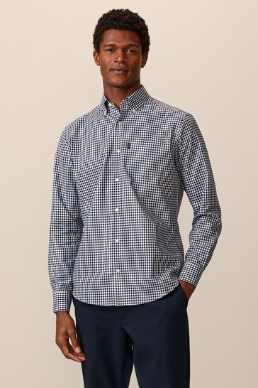 Navy Blue Gingham Easy Iron Button Down Oxford Shirt