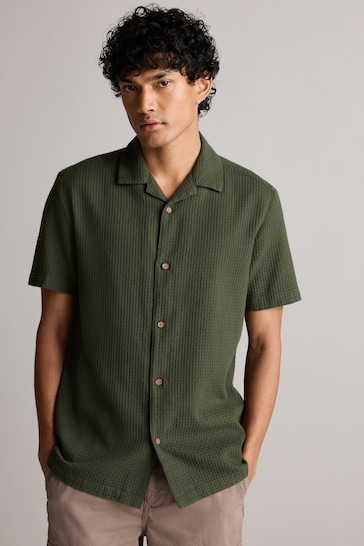 Green Textured Waffle Short Sleeve Shirt