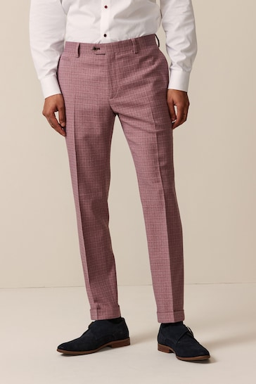 Pink Skinny Fit Check Suit Trousers
