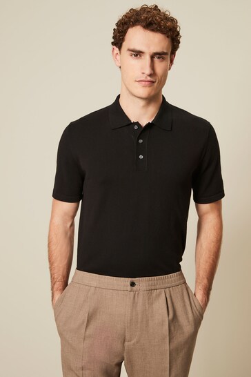 Black Regular Fit Knitted Polo Shirt