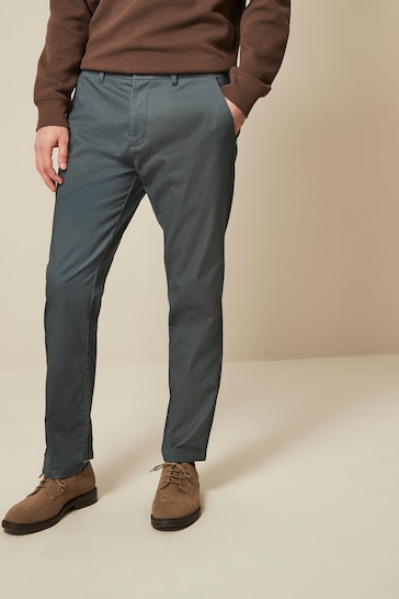 Blue Slim Printed Belted Soft Touch Chino Trousers