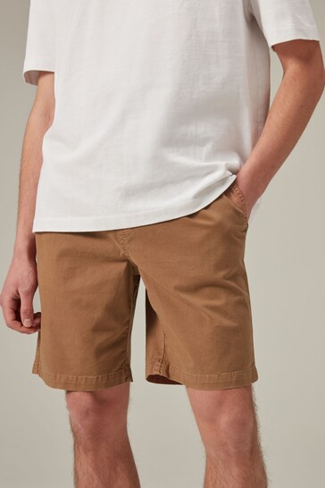 Rust Brown Washed Cotton Elasticated Waist Shorts