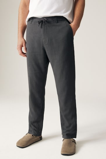 Dark Grey Linen Viscose Drawstring Trousers