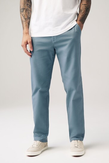 Blue Straight Stretch Chino Trousers