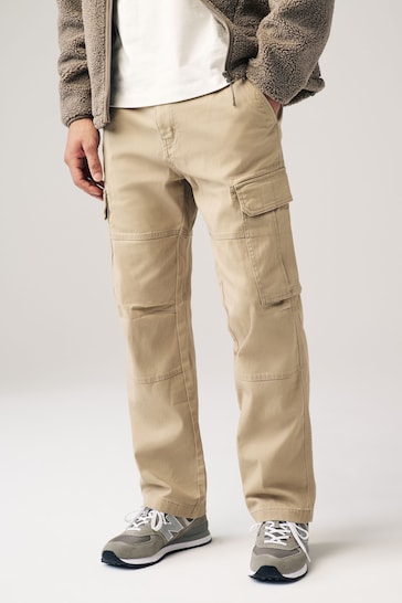 Stone Straight Fit Cotton Stretch Cargo Trousers