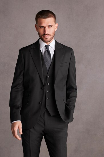 Black Slim Fit Signature Wool Suit: Jacket