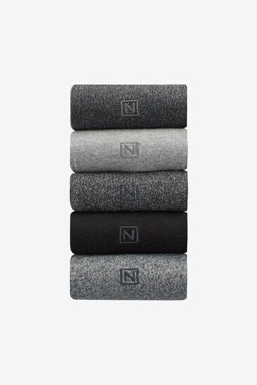 Grey 5 Pack Embroidered Lasting Fresh Socks