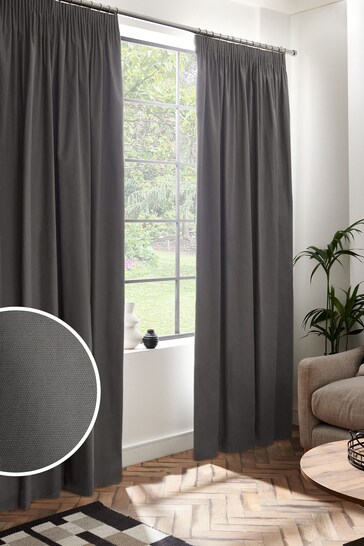 Dark Charcoal Grey Cotton Blackout/Thermal Pencil Pleat Curtains