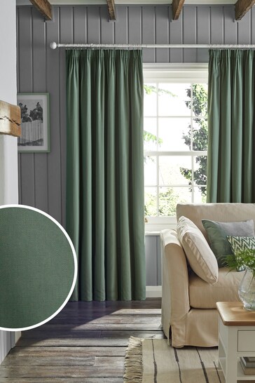 Sage Green Cotton Blackout/Thermal Pencil Pleat Curtains