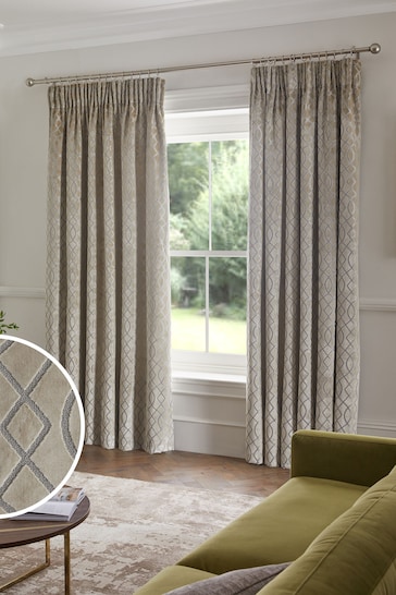 Champagne Gold Next Collection Luxe Heavyweight Maeve Damask Velvet Pencil Pleat Lined Curtains