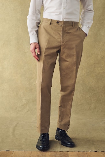 Barbour® Tan Brown Cotton Linen Suit Trousers