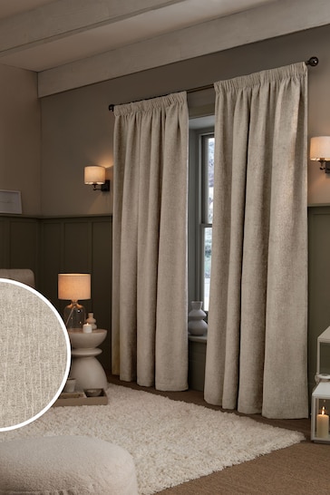 Natural Heavyweight Chenille Pencil Pleat Super Thermal Curtains