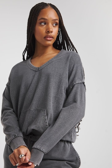 Simply Be Grey Exposed Seam V-Neck Slouchy Sweatshirt