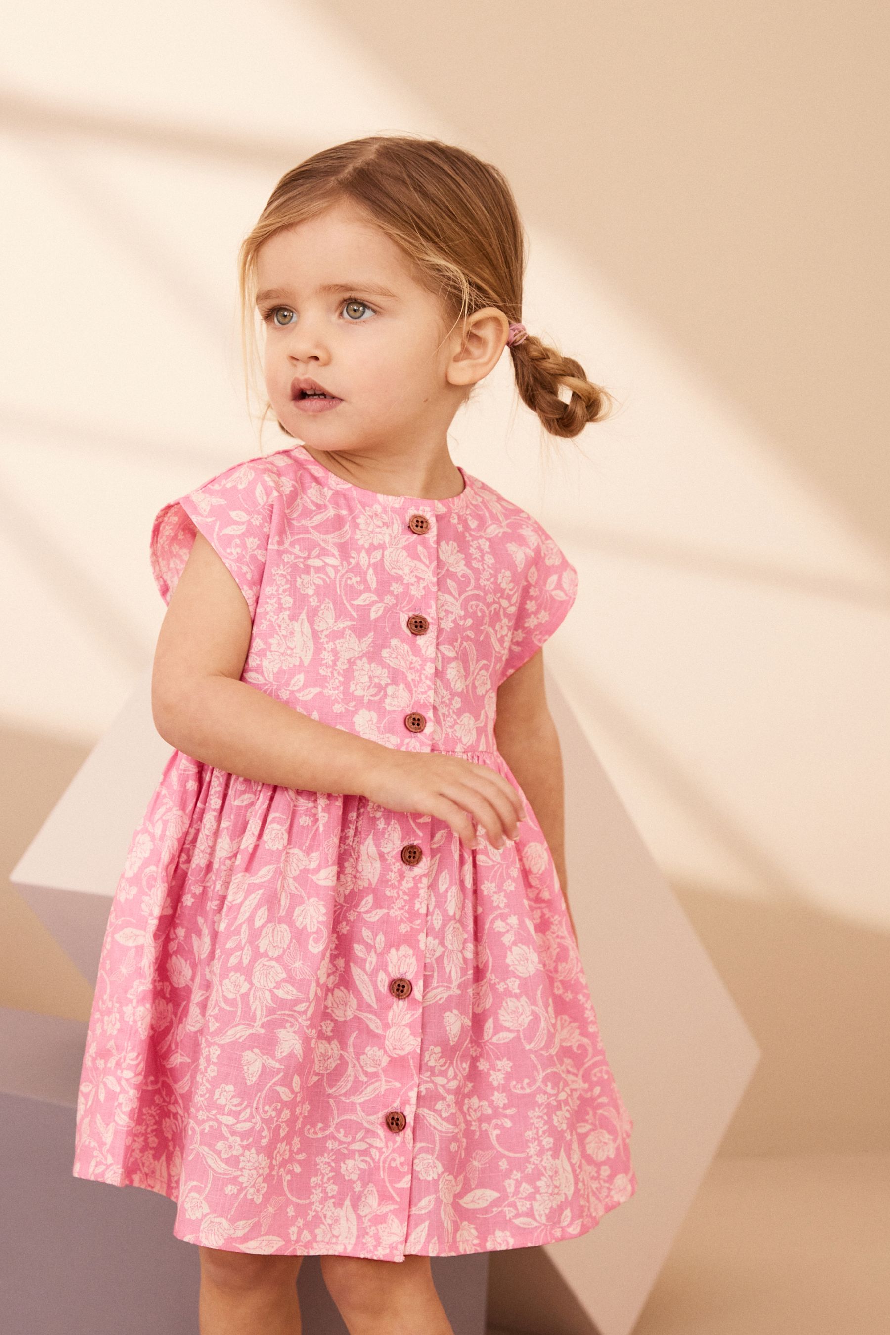 Pink Floral Linen Summer Dress 3mths 8yrs