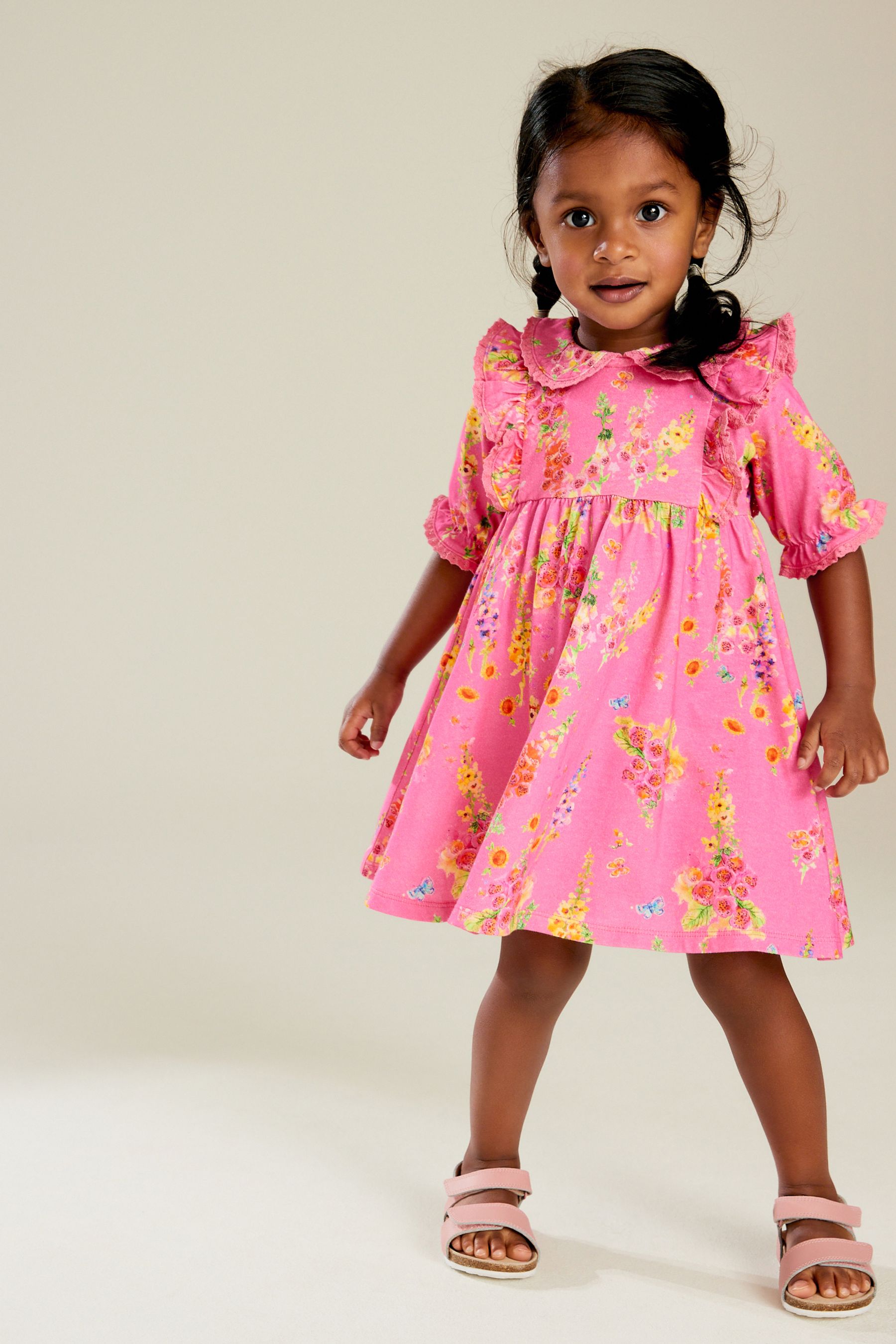 Buy Bright Pink Short Sleeve Collar Dress (3mths-7yrs) from Next Saudi ...