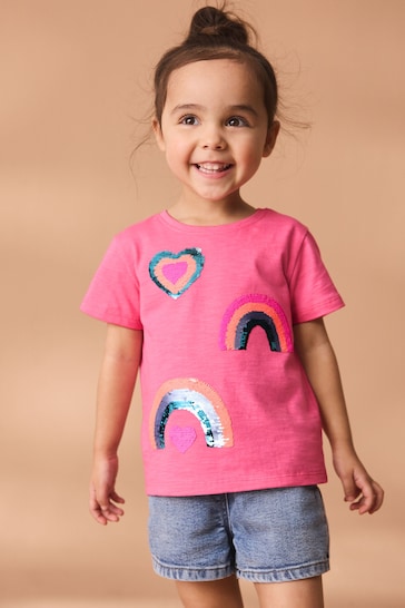 Pink Rainbow Short Sleeve Sequin T-Shirt (9mths-7yrs)