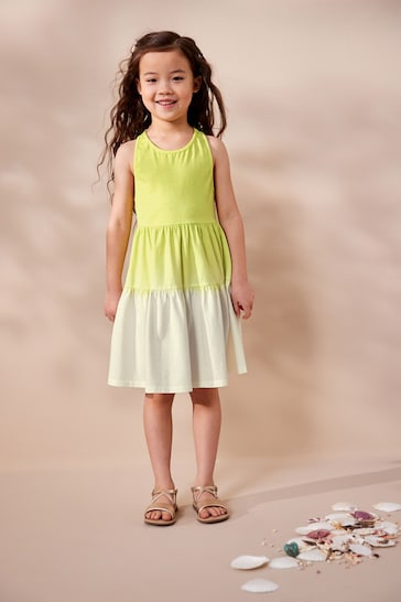 Lime Green Ombre Jersey Back Detail Tiered Dress (3-16yrs)