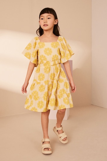 Yellow Floral Cut Out Detail Dress (3-16yrs)