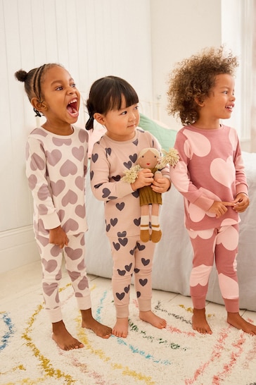 Neutral/ Pink Heart Stampy Pyjamas 3 Pack (9mths-16yrs)