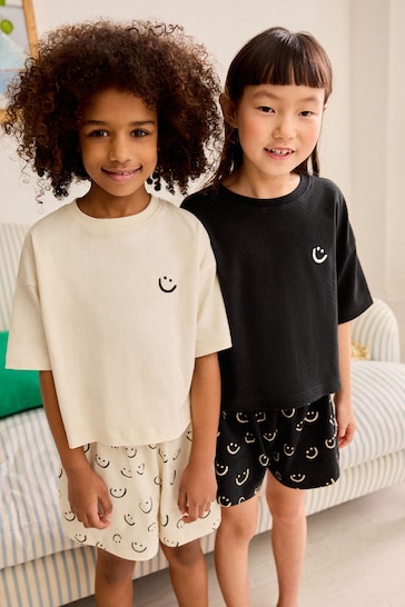 Black/White Smile Short Pyjamas 2 Pack (3-16yrs)