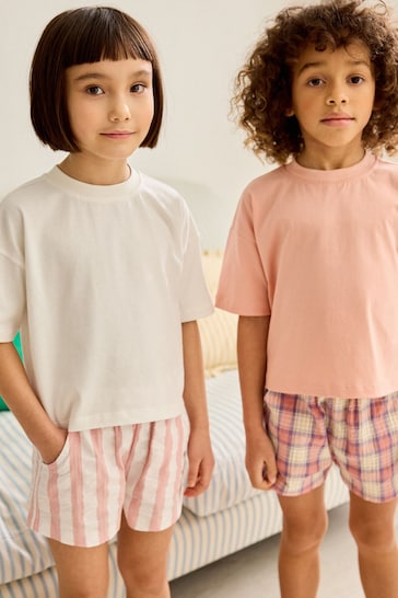 Pink/Cream Woven Check Pyjamas 2 Pack (3-16yrs)