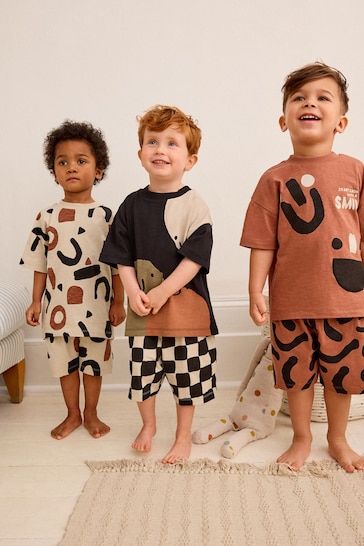 Black/Tan Smile Short Pyjamas 3 Pack (9mths-12yrs)