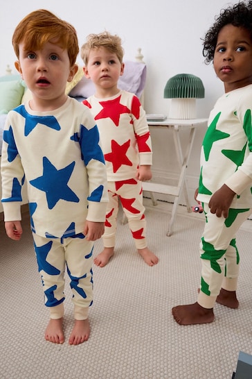 Red/Blue/Green Stars 3 Pack Snuggle Pyjamas (9mths-12yrs)