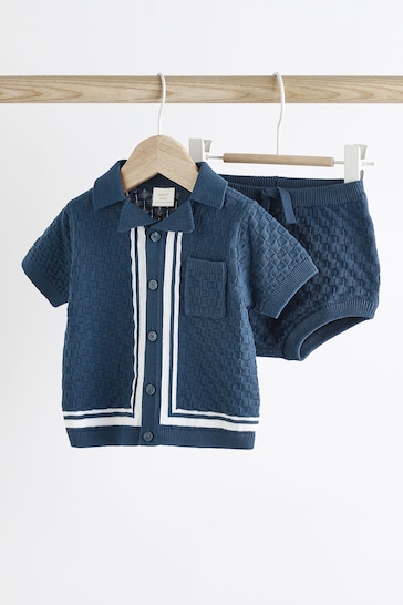 Navy Knitted Top and Short Baby Set (0mths-2yrs)