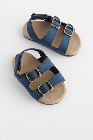 Navy Blue Baby Double Touch Fastening Strap Corkbed Sandals (0-24mths)