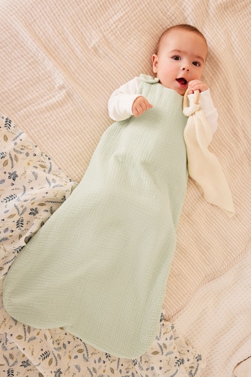 Green Muslin Baby 100% Cotton 1 Tog Sleep Bag