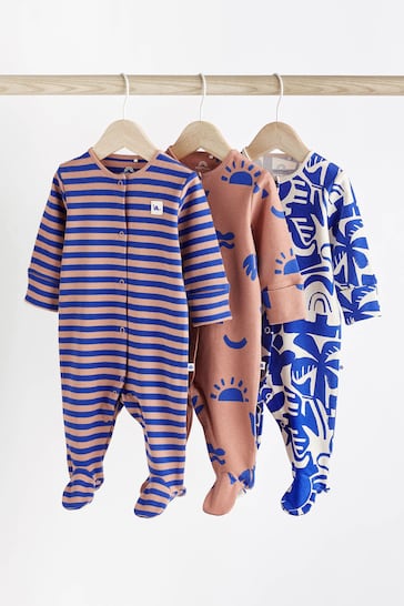 Cobalt Blue Dino Baby Sleepsuits 3 Pack (0mths-3yrs)
