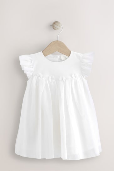 White Baby Party Frill Sleeve Dress (0mths-2yrs)